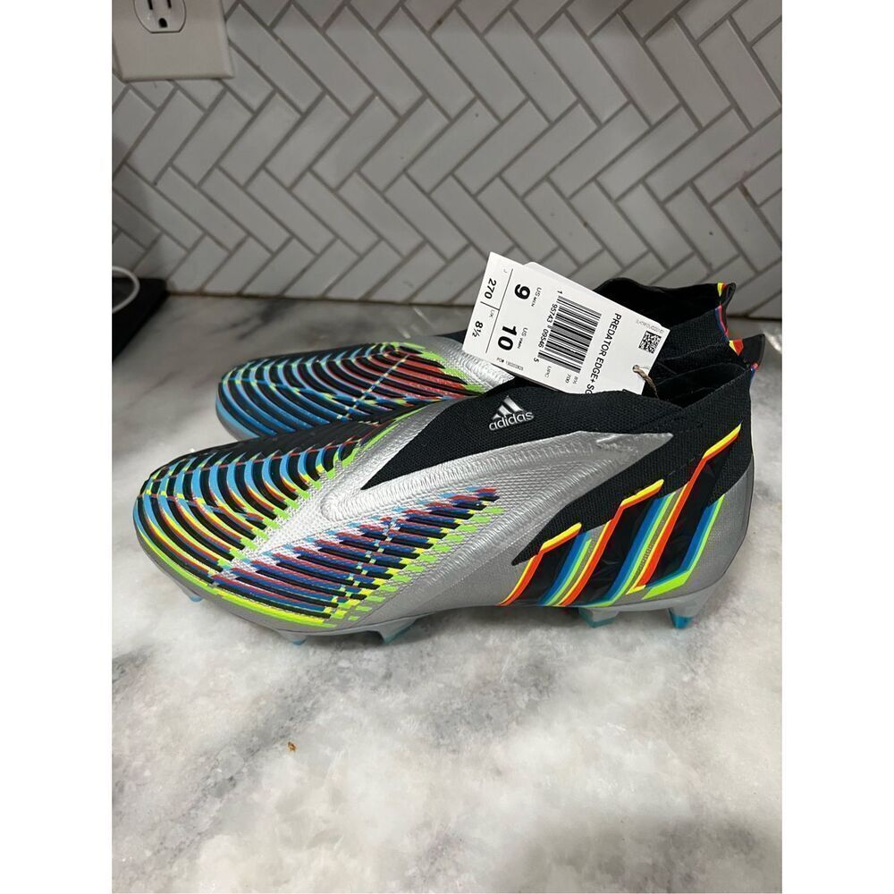 Adidas Mens Rare Predator Edge+ FG HR1560 Silver Multicolor Soccer Cleats Shoes
